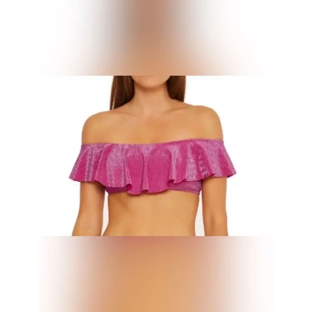 Trina Turk Cosmos Metallic Off-Shoulder Ruffle Bandeau Top-Planetar…